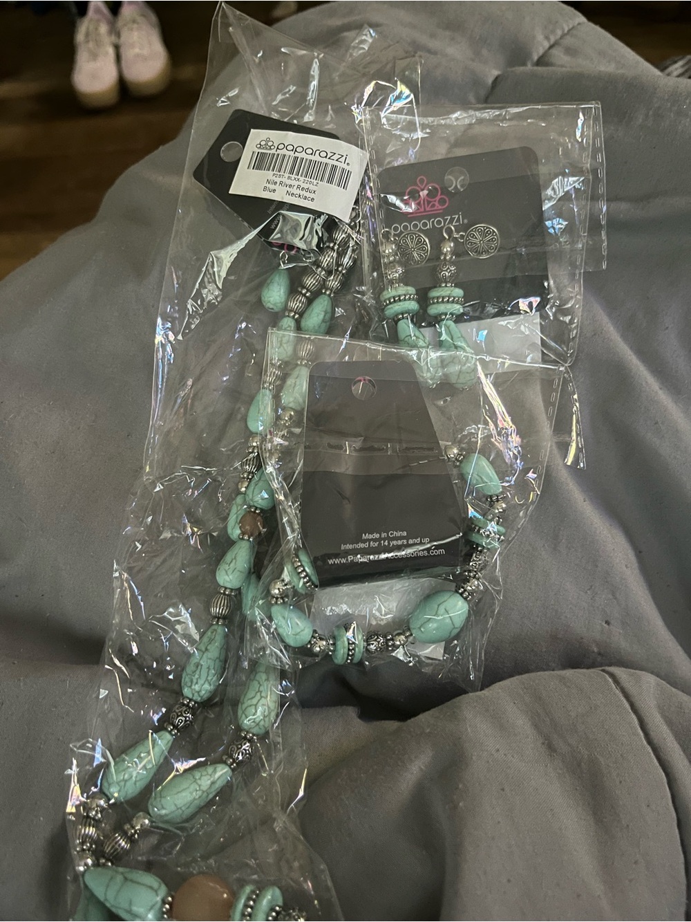 Paparazzi Turquoise Multi-Strand Necklace, Earrings and Bracelet Set